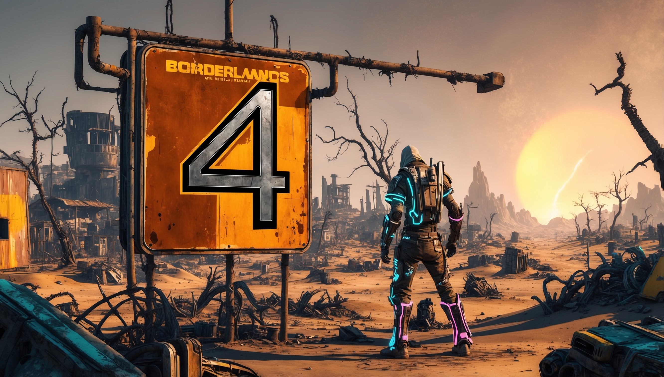 A futuristic, high-contrast illustration of a desert wasteland, set in the Borderlands universe, with the numeral 